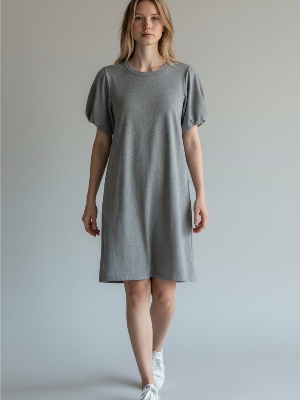 Halogen Grey Short Puff Sleeve Knit Mini Dress